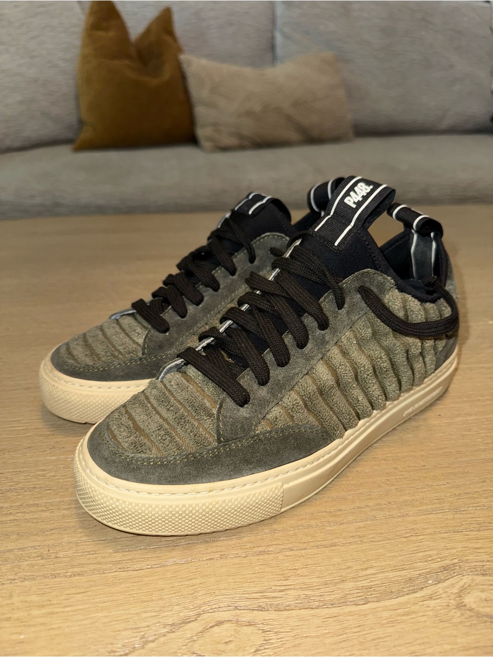 P488 Green Suede and Texture Fabric Sneakers